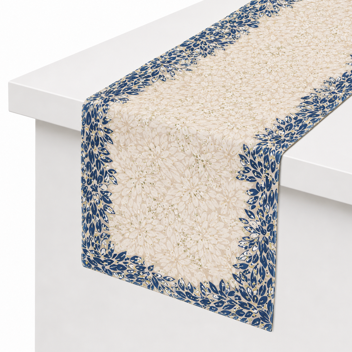 Beige & Gold Floral Textures Screen Print (Mother of Pearl) Runner 14x45" – Elegant Decorative Table Runner