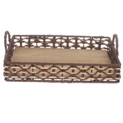 Small Handwoven Brown Decorative Tray with Wooden Base & Handles – 10 x 14 Inch - Habitt