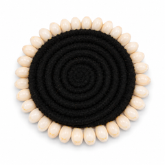 Shell Woven Coaster – Black Warm Boho Design | 4 Inch