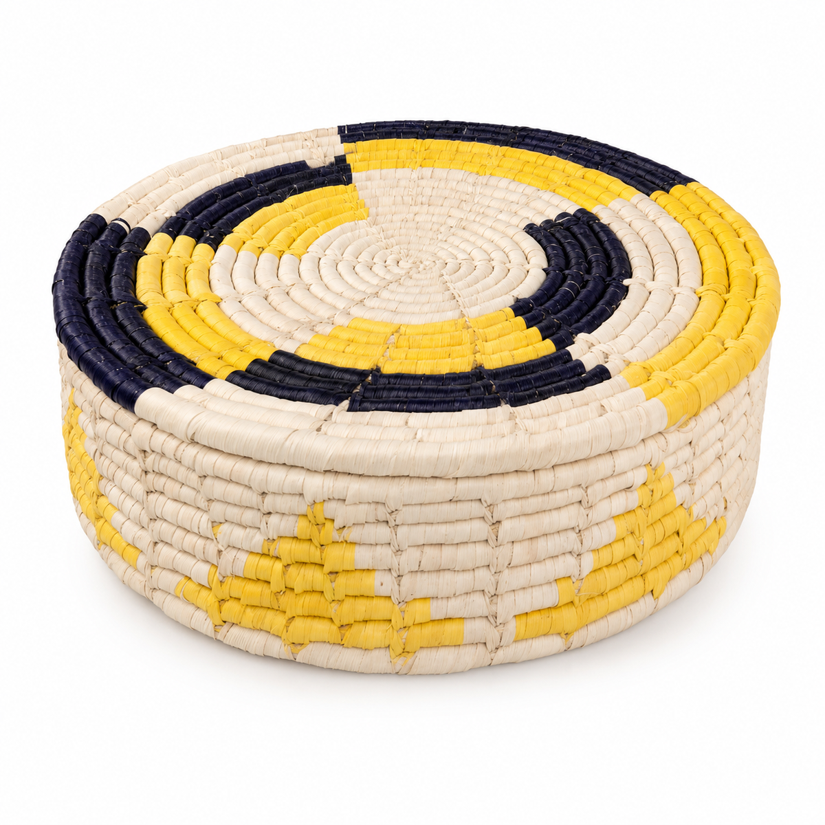 Handwoven Hotpot Basket with Lid – Black, Beige & Yellow | 3x10 | UC-B-01 SB