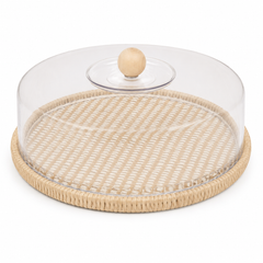 Round Brown Cake Dish with Clear Dome & Woven Base – Small | HBT 16-15