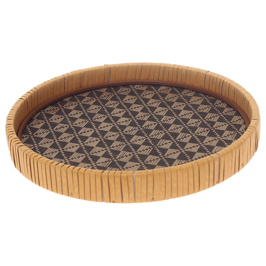 Round Yellow Woven Tray with Geometric Pattern – Small, Medium & Large