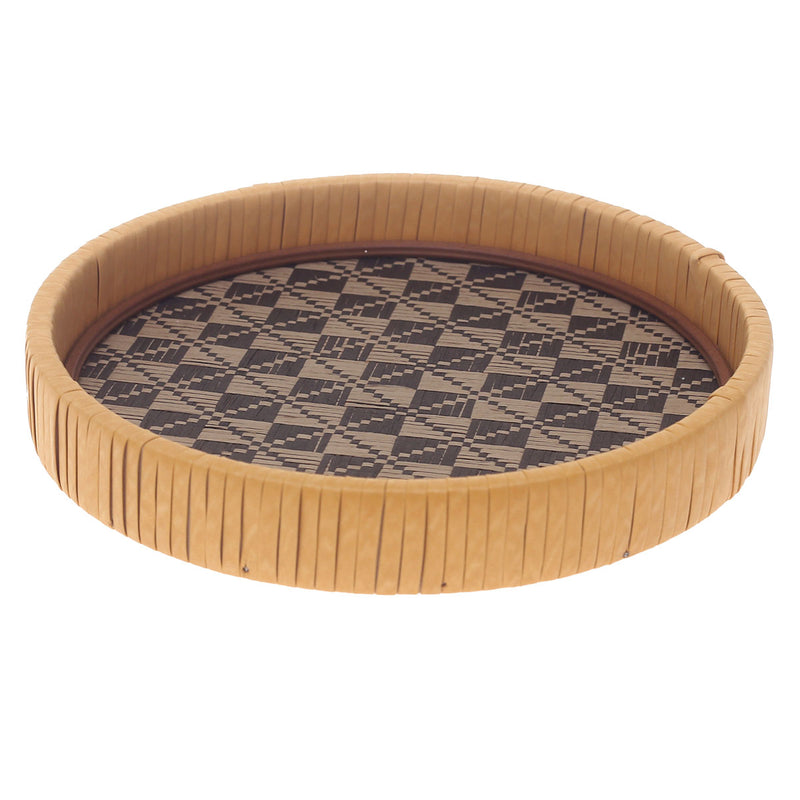 Round Yellow Woven Tray with Geometric Pattern – Small, Medium & Large
