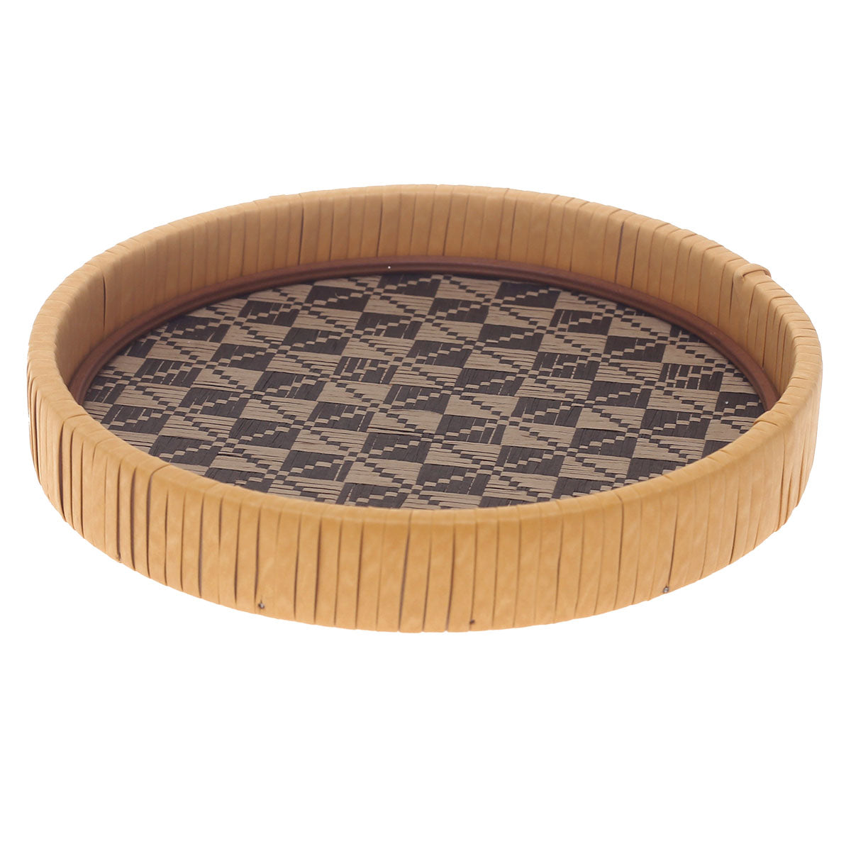 Round Yellow Woven Tray with Geometric Pattern – Small, Medium & Large