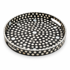 Mother of Pearl Round Platter – Black & White Dot Design | Small & Medium