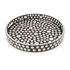 Mother of Pearl Round Platter – Black & White Dot Design | Small & Medium