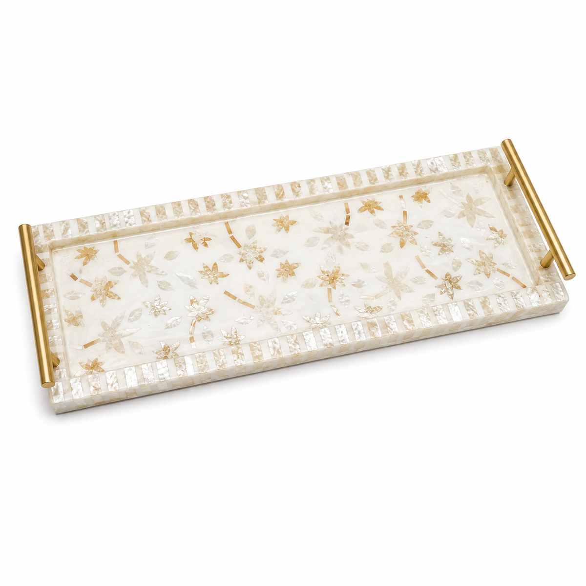 Rectangular Mother of Pearl Tray with Handles HTRY02S – Decorative Serving Tray