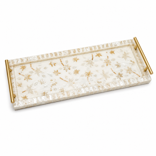 Rectangular Mother of Pearl Tray with Handles HTRY02S – Decorative Serving Tray
