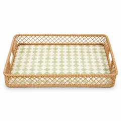 Large Mother of Pearl Decorative Tray with Woven Rattan Frame