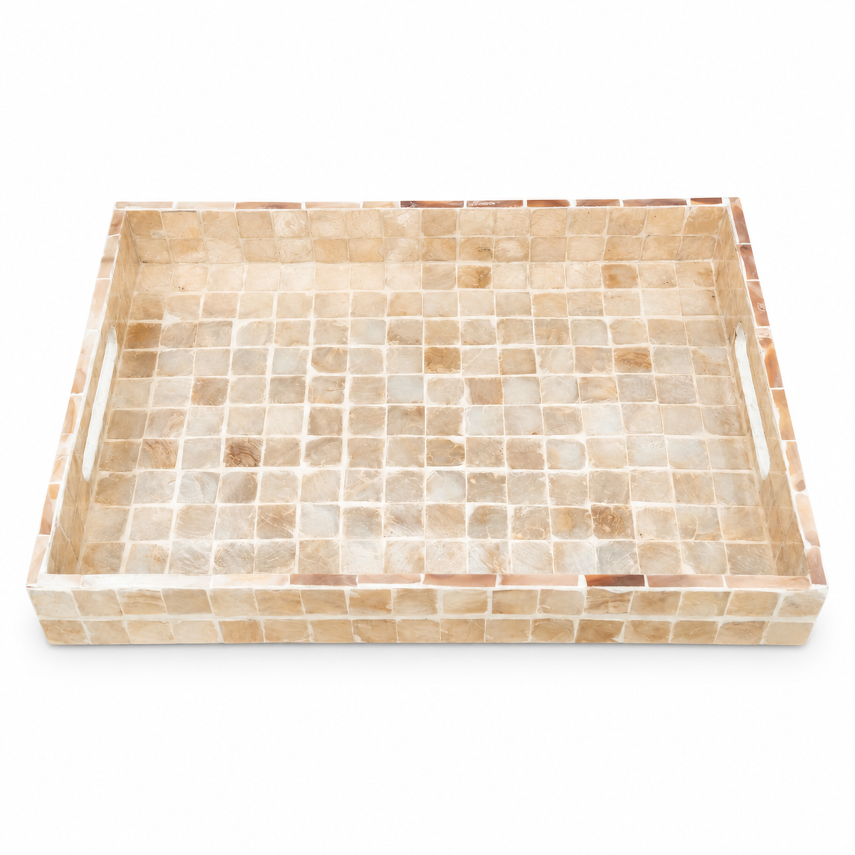 Medium Mother of Pearl Decorative Tray with Handles – Rectangular Mosaic Tray