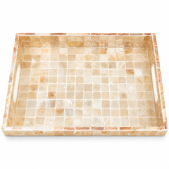 Medium Mother of Pearl Decorative Tray with Handles – Rectangular Mosaic Tray