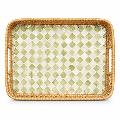 Small Mother of Pearl Decorative Tray with Woven Rattan Frame