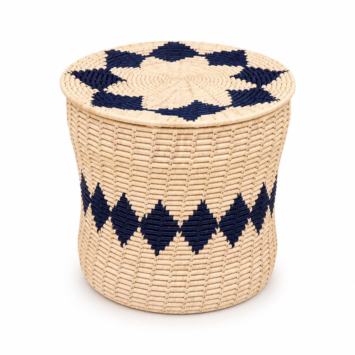 Natural Woven Storage Basket with Black Geometric Design – 16 x 16 Inch
