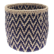 Handwoven Chevron Basket – Blue & Natural Storage Organizer (10x10 in, UC-B-07) - Habitt