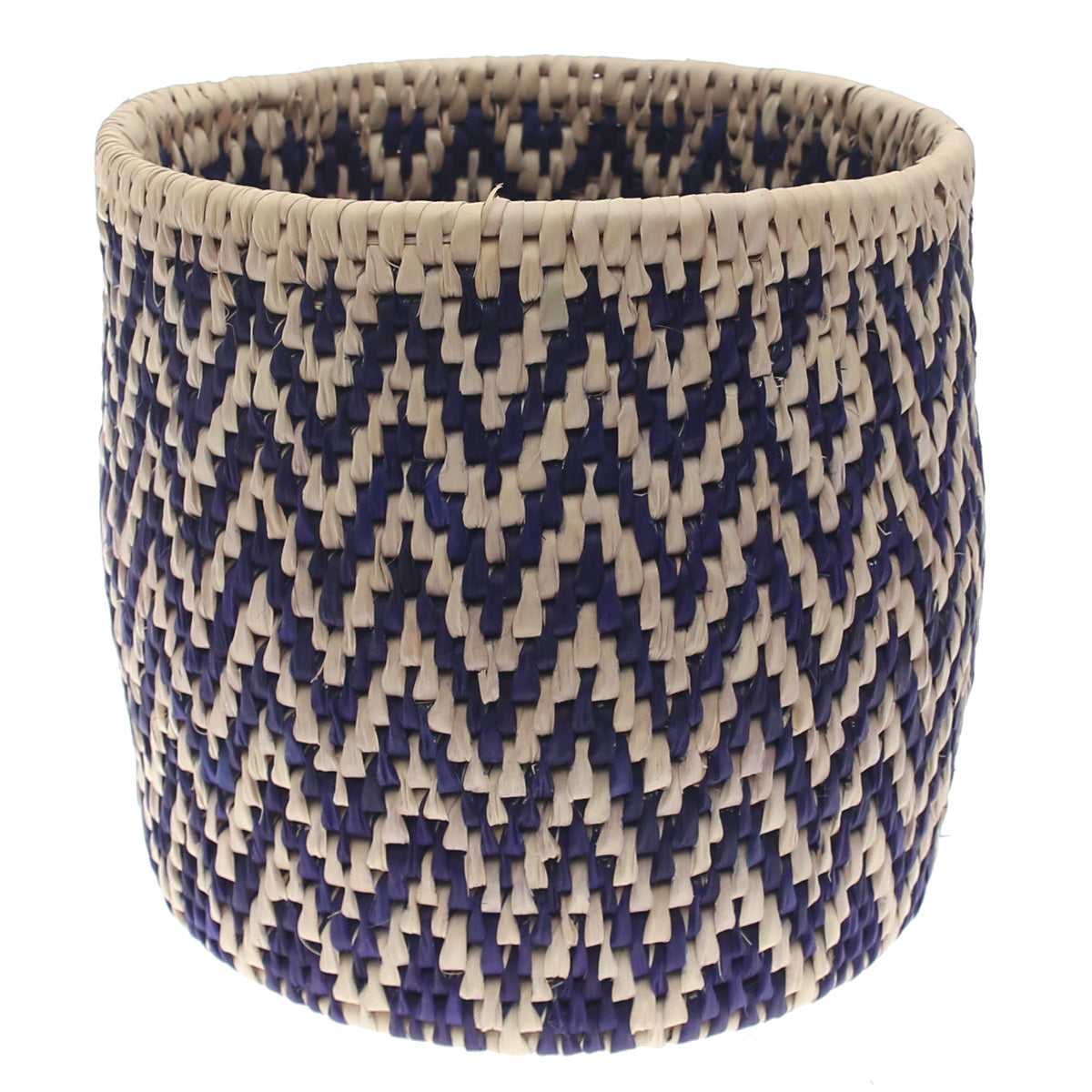 Handwoven Chevron Basket – Blue & Natural Storage Organizer (10x10 in, UC-B-07)