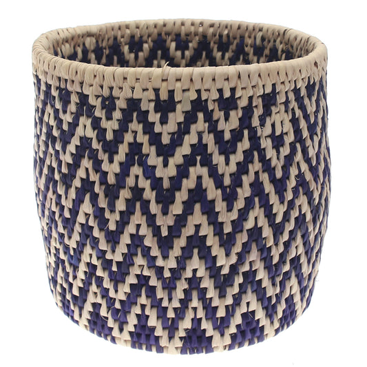 Handwoven Chevron Basket – Blue & Natural Storage Organizer (10x10 in, UC-B-07)