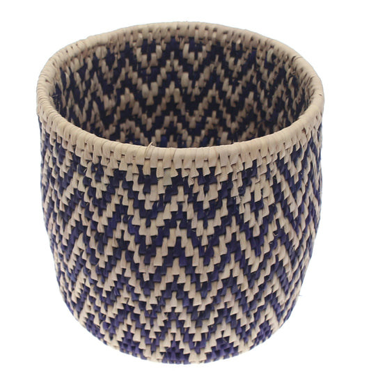 Handwoven Chevron Basket – Blue & Natural Storage Organizer (10x10 in, UC-B-07)