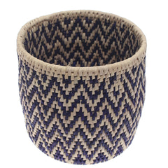 Handwoven Chevron Basket – Blue & Natural Storage Organizer (10x10 in, UC-B-07)