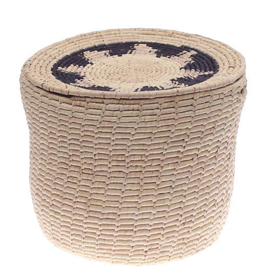 Handwoven Natural Storage Basket with Lid – Round Organizer (14x14 in, UC-B-10)