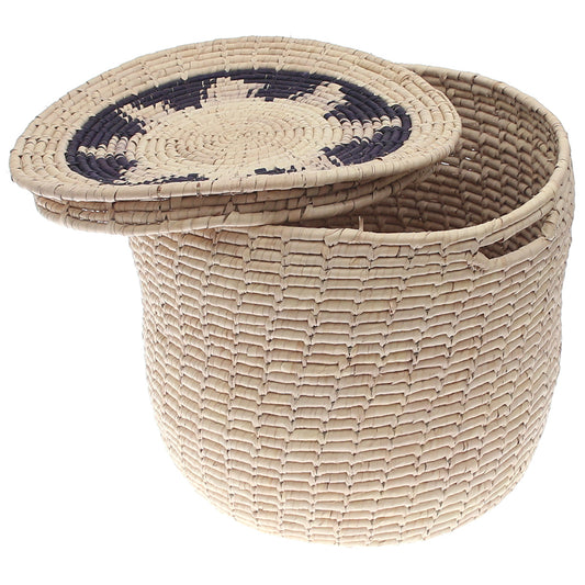 Handwoven Natural Storage Basket with Lid – Round Organizer (14x14 in, UC-B-10)