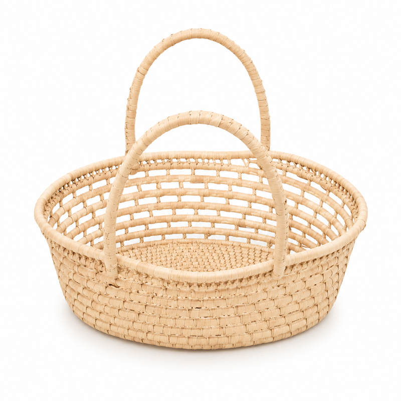 Natural Oval Woven Basket with Long Handles – 12 x 8.5 x 10 Inch
