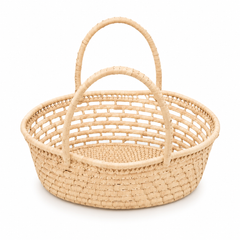 Natural Oval Woven Basket with Long Handles – 12 x 8.5 x 10 Inch