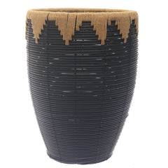 Medium Black Woven Laundry Basket with Natural Rope Rim – 12 x 12 x 17.5 Inch