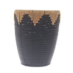 Small Black Woven Laundry Basket with Natural Rope Rim – 10 x 10 x 12 Inch