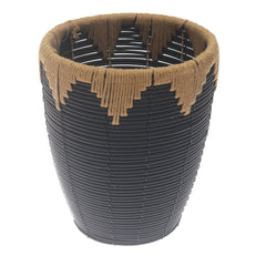Small Black Woven Laundry Basket with Natural Rope Rim – 10 x 10 x 12 Inch