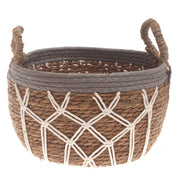Large Woven Storage Basket Grey & White Rope Detail – 11 x 7.5 Inch - Habitt