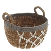 Large Woven Storage Basket Grey & White Rope Detail – 11 x 7.5 Inch - Habitt