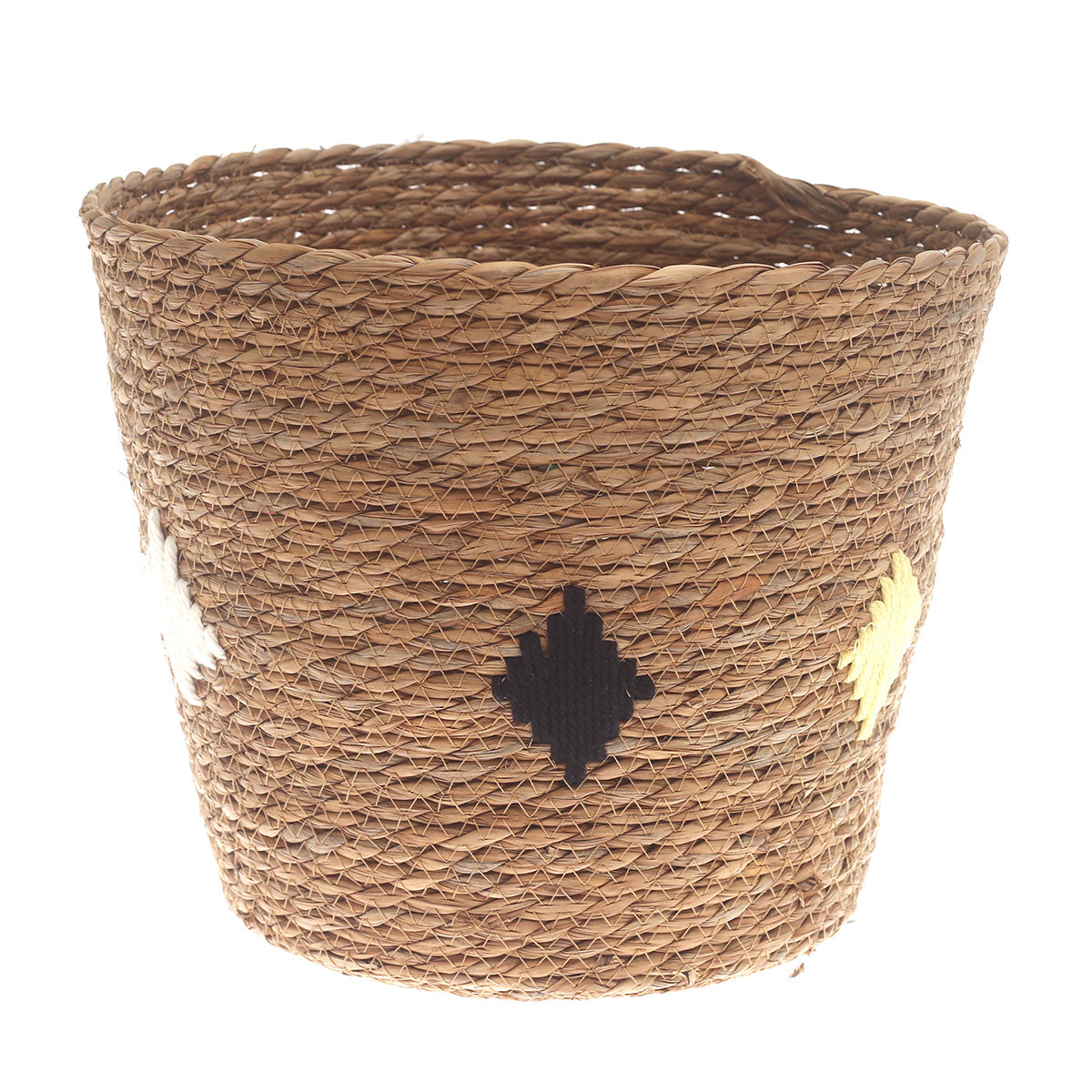 Large Natural Woven Storage Basket with Accent Details – 12 x 12 x 11 Inch