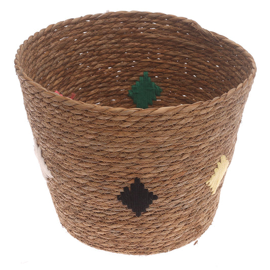 Large Natural Woven Storage Basket with Accent Details – 12 x 12 x 11 Inch