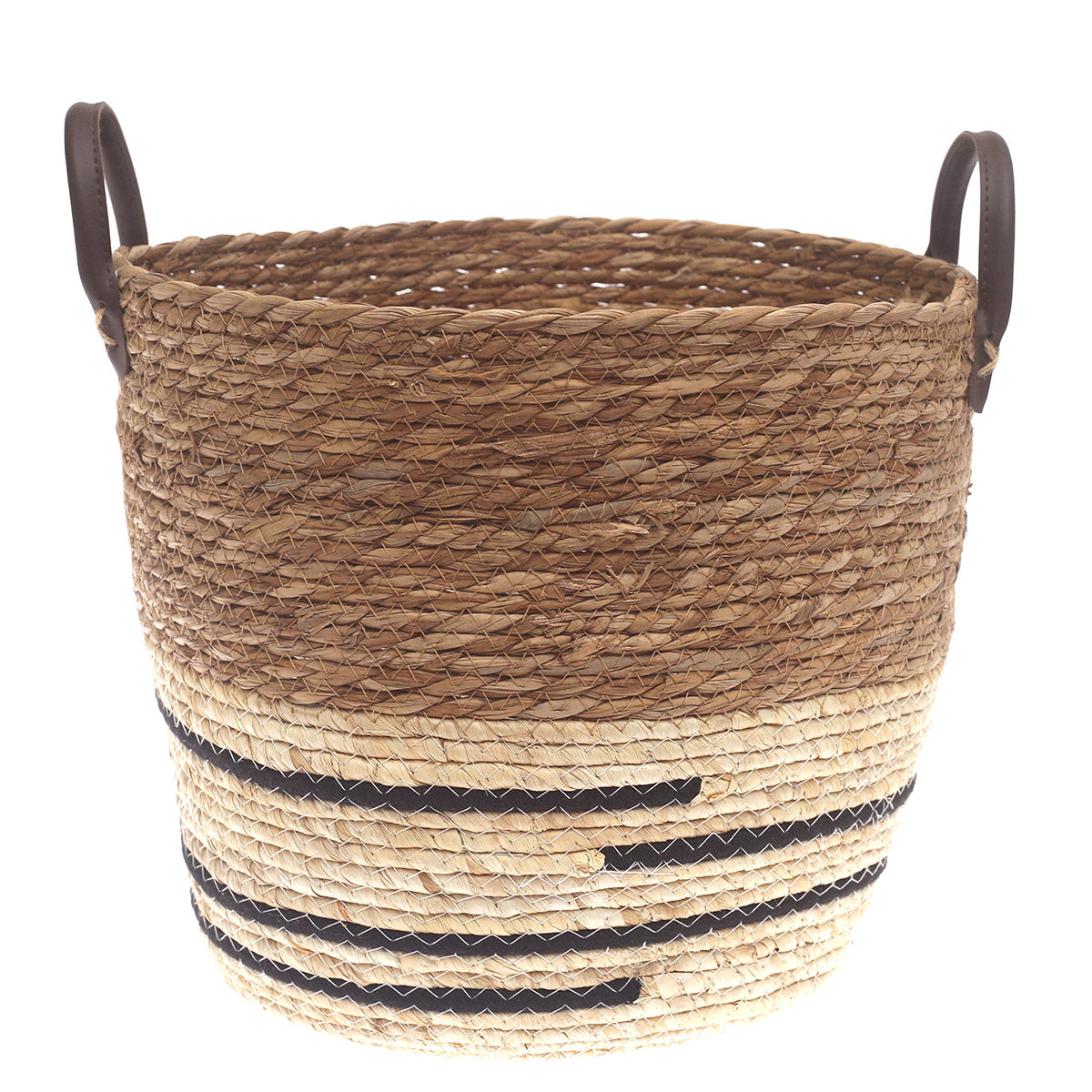 Large Woven Storage Basket White & Black Stripe Design – 12 x 12 x 12 Inch