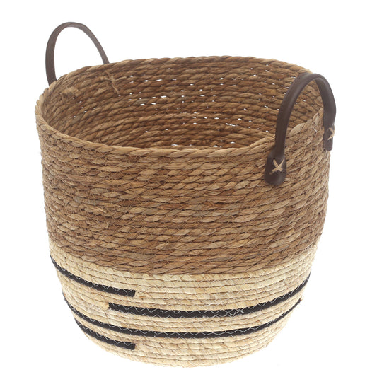 Large Woven Storage Basket White & Black Stripe Design – 12 x 12 x 12 Inch