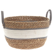 Large Woven Storage Basket White & Grey Stripe Design – 12 x 12 x 8 Inch - Habitt