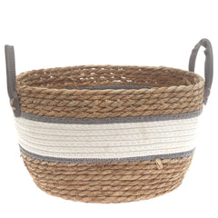 Large Woven Storage Basket White & Grey Stripe Design – 12 x 12 x 8 Inch