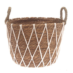 Large Woven Storage Basket with White Rope Detail – 12 x 12 x 10 Inch