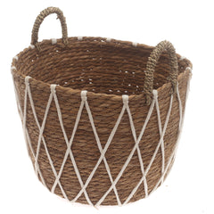 Large Woven Storage Basket with White Rope Detail – 12 x 12 x 10 Inch