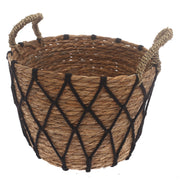 Medium Woven Storage Basket with Black Rope Detail – 11 x 11 x 8 Inch - Habitt