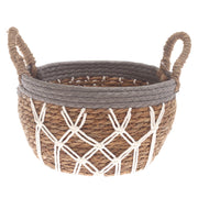 Medium Woven Storage Basket Grey & White Rope Detail – 10 x 6.5 Inch - Habitt