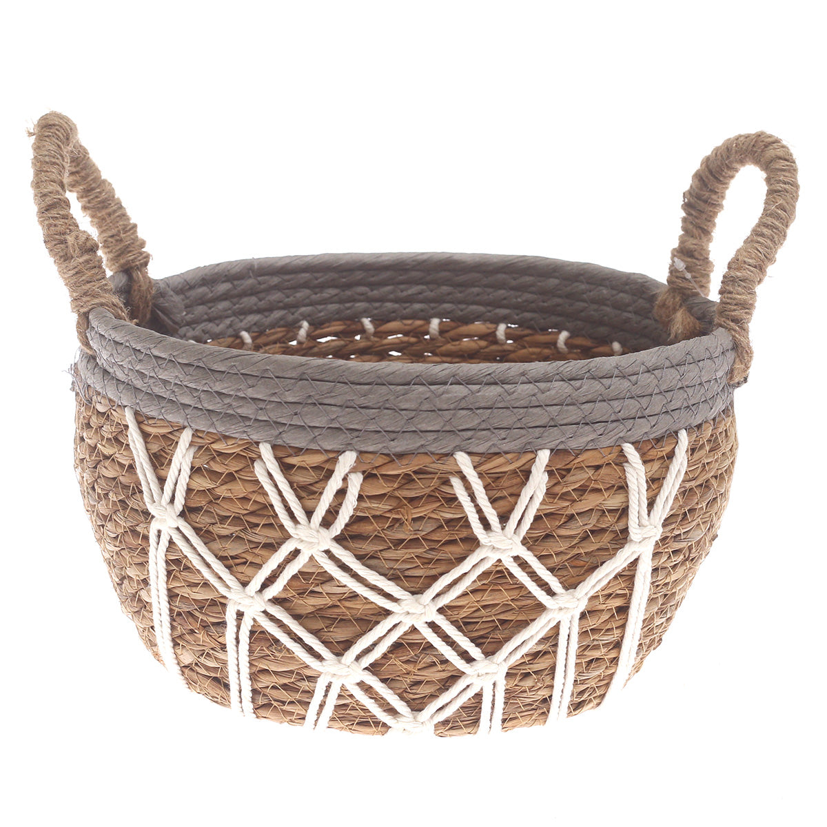 Medium Woven Storage Basket Grey & White Rope Detail – 10 x 6.5 Inch