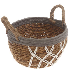 Medium Woven Storage Basket Grey & White Rope Detail – 10 x 6.5 Inch