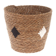 Medium Natural Woven Storage Basket with Accent Detail – 11 x 11 x 9.5 Inch - Habitt