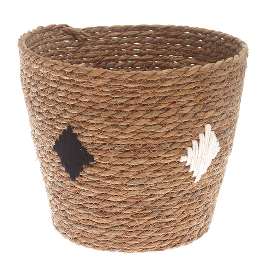Medium Natural Woven Storage Basket with Accent Detail – 11 x 11 x 9.5 Inch