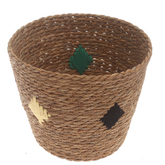 Medium Natural Woven Storage Basket with Accent Detail – 11 x 11 x 9.5 Inch