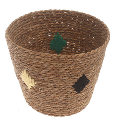 Medium Natural Woven Storage Basket with Accent Detail – 11 x 11 x 9.5 Inch