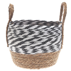 Medium Natural Woven Storage Basket with Black & White Pattern – 12 x 12 x 10 Inch