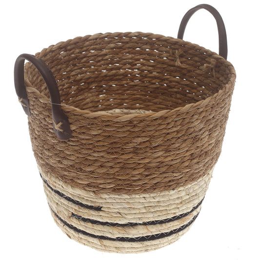 Medium Woven Storage Basket White & Black Stripe Design – 11 x 11 x 9 Inch