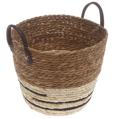 Medium Woven Storage Basket White & Black Stripe Design – 11 x 11 x 9 Inch